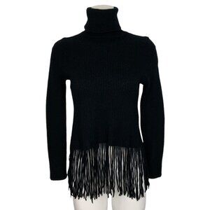 Zimmermann Fringed Cashmere-Blend Sweater ZS/2 US/M Black Turtleneck DEFECT
